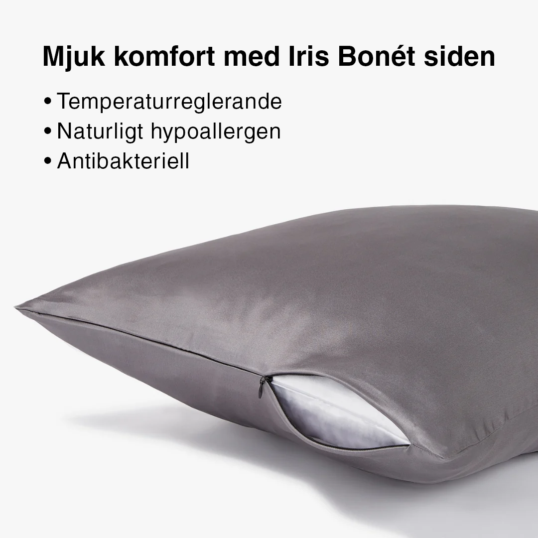 Lyxigt grått örngott i mulberry-siden, temperaturreglerande och skonsamt mot hud och hår
